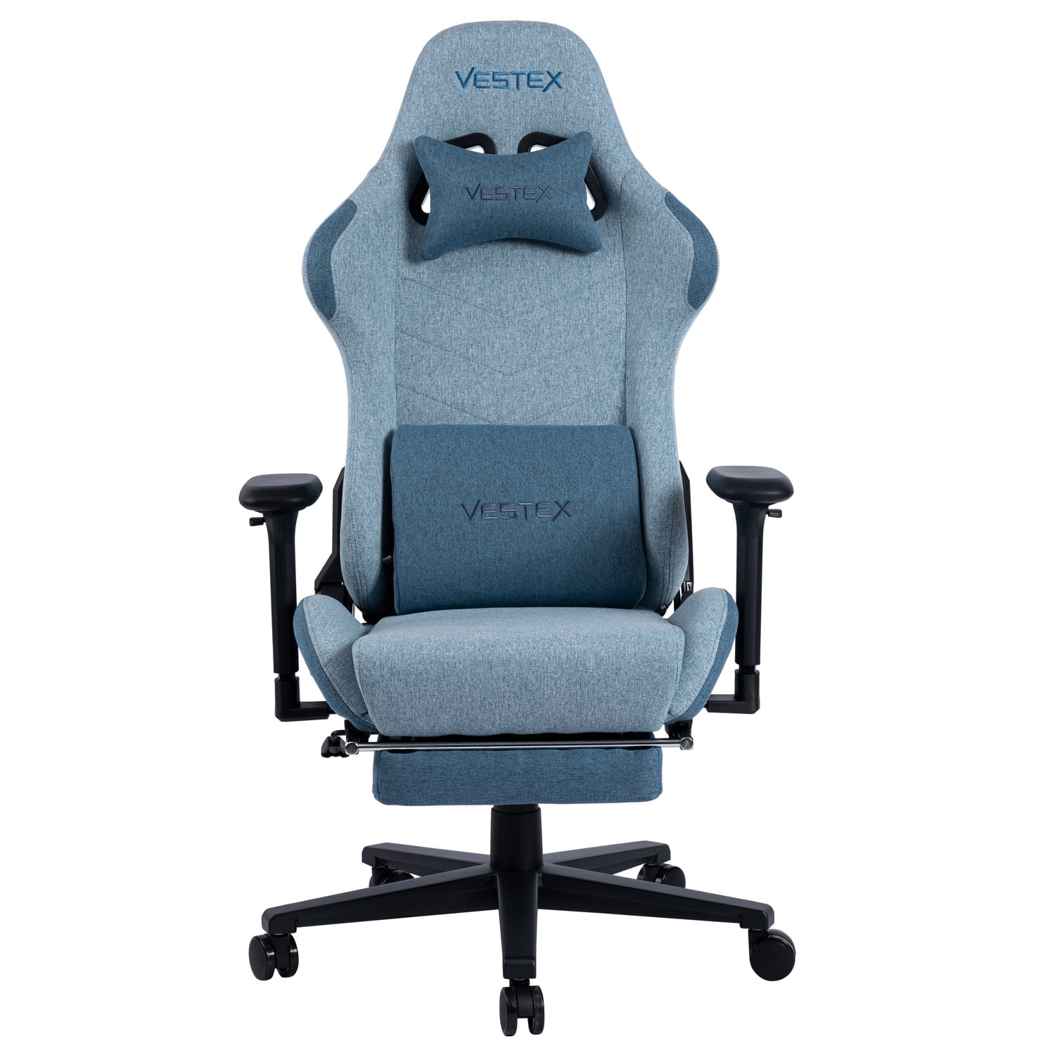 次回12月中旬入荷予定 VESTEX ゲーミングチェア ブルー ファブリック フットレスト付 VES-S1FTBL