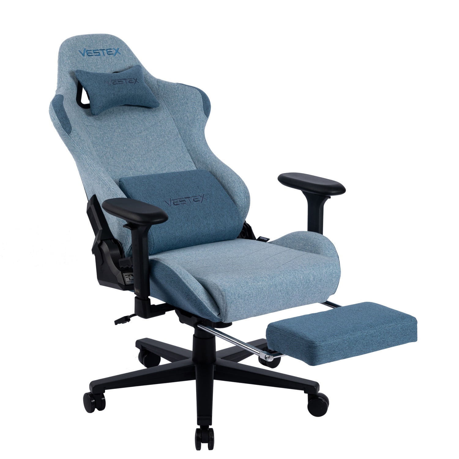 次回12月中旬入荷予定 VESTEX ゲーミングチェア ブルー ファブリック フットレスト付 VES-S1FTBL