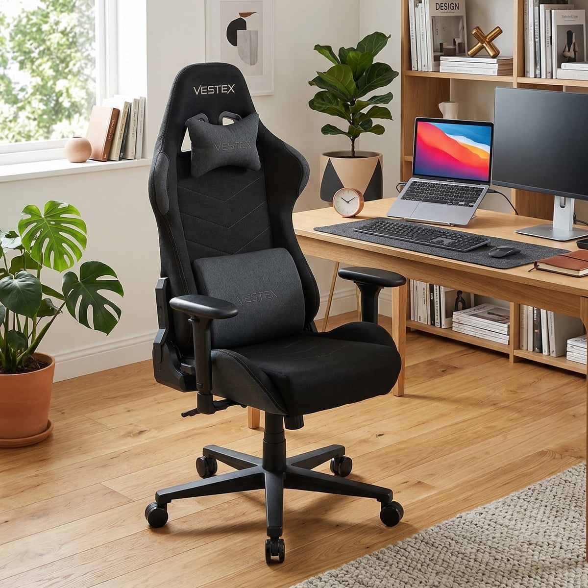 VESTEX ゲーミングチェア ブラック ファブリック フットレストなし VES-S1BK