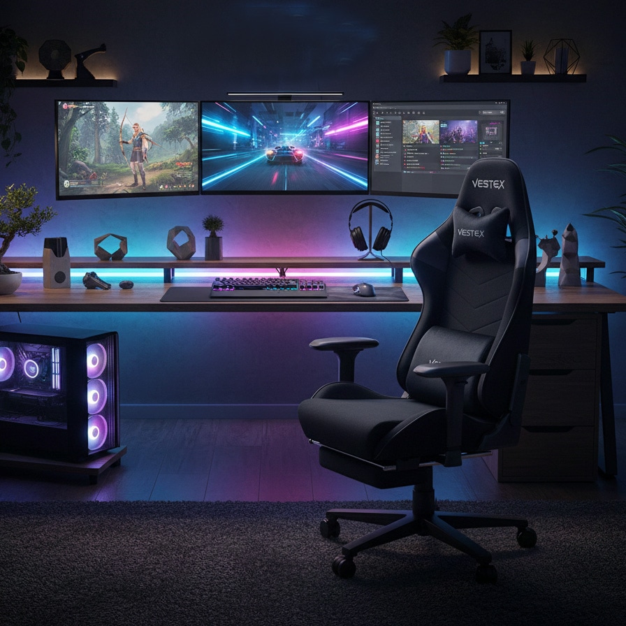 VESTEX ゲーミングチェア ブラック メッシュファブリック フットレスト付 VES-S2FTBK