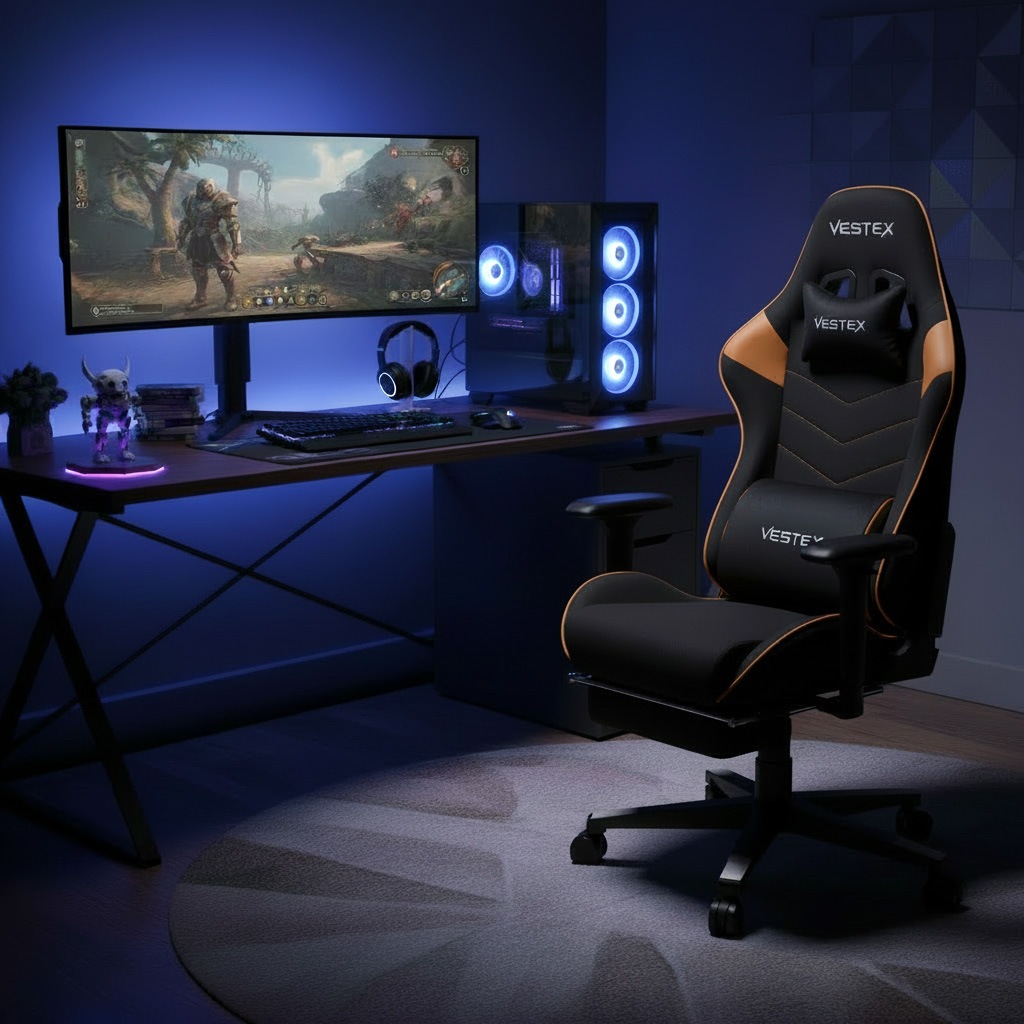 VESTEX ゲーミングチェア ブラウン メッシュファブリック フットレスト付 VES-S2FTBR