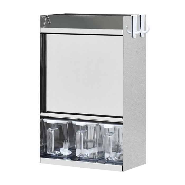 ステンレス製 スパイスラック【フラップ扉＆ポット3個付き】