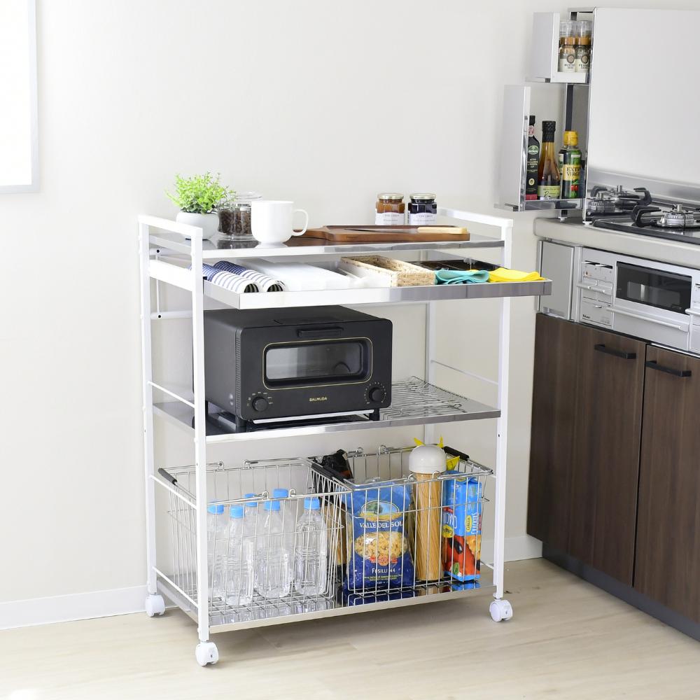 クラルテ ステンレス棚マルチワゴン【引出1・幅73】