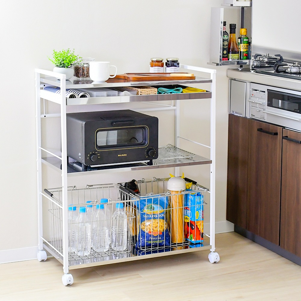 クラルテ ステンレス棚マルチワゴン【引出1・幅73】