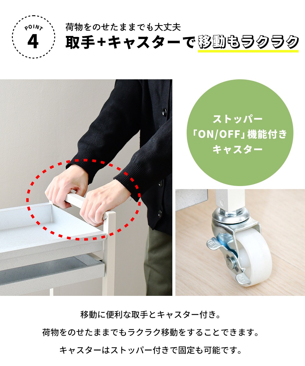 ガルバリウム製 引き出し付きワゴン【3段・トレータイプ】
