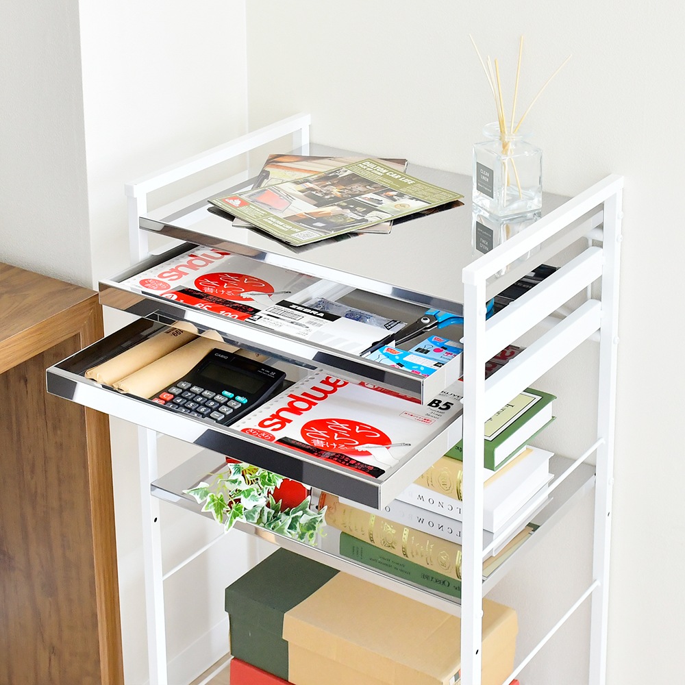 クラルテ ステンレス棚マルチワゴン【引出2・幅50】