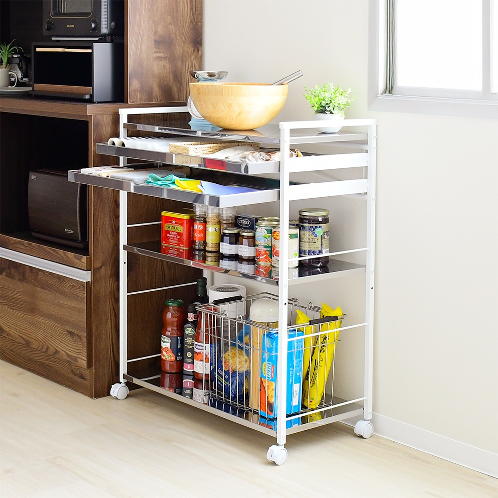 クラルテ ステンレス棚マルチワゴン【引出2・幅73】