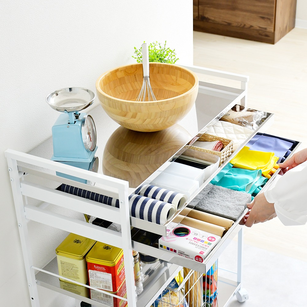 クラルテ ステンレス棚マルチワゴン【引出2・幅73】