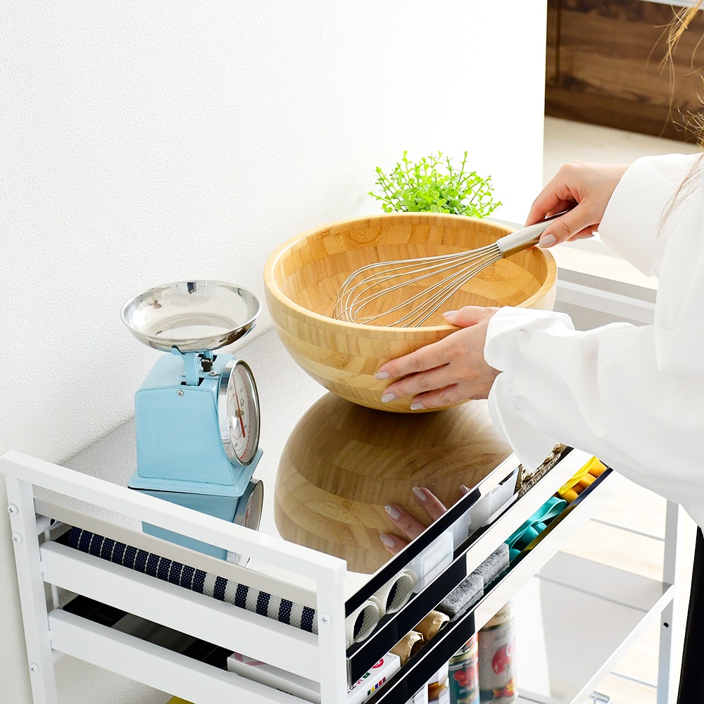 クラルテ ステンレス棚マルチワゴン【引出2・幅73】