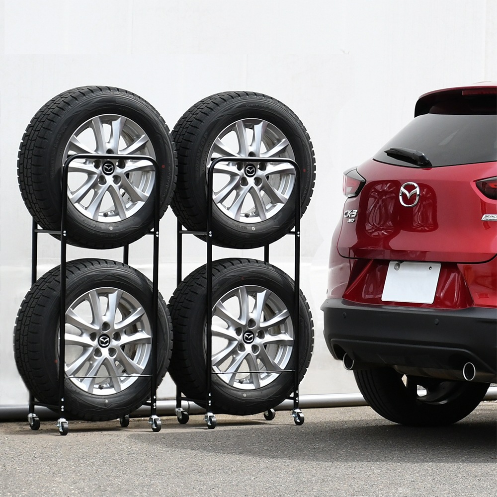 頑丈薄型タイヤラック 普通車用【2個組・幅23cm・カバー付き