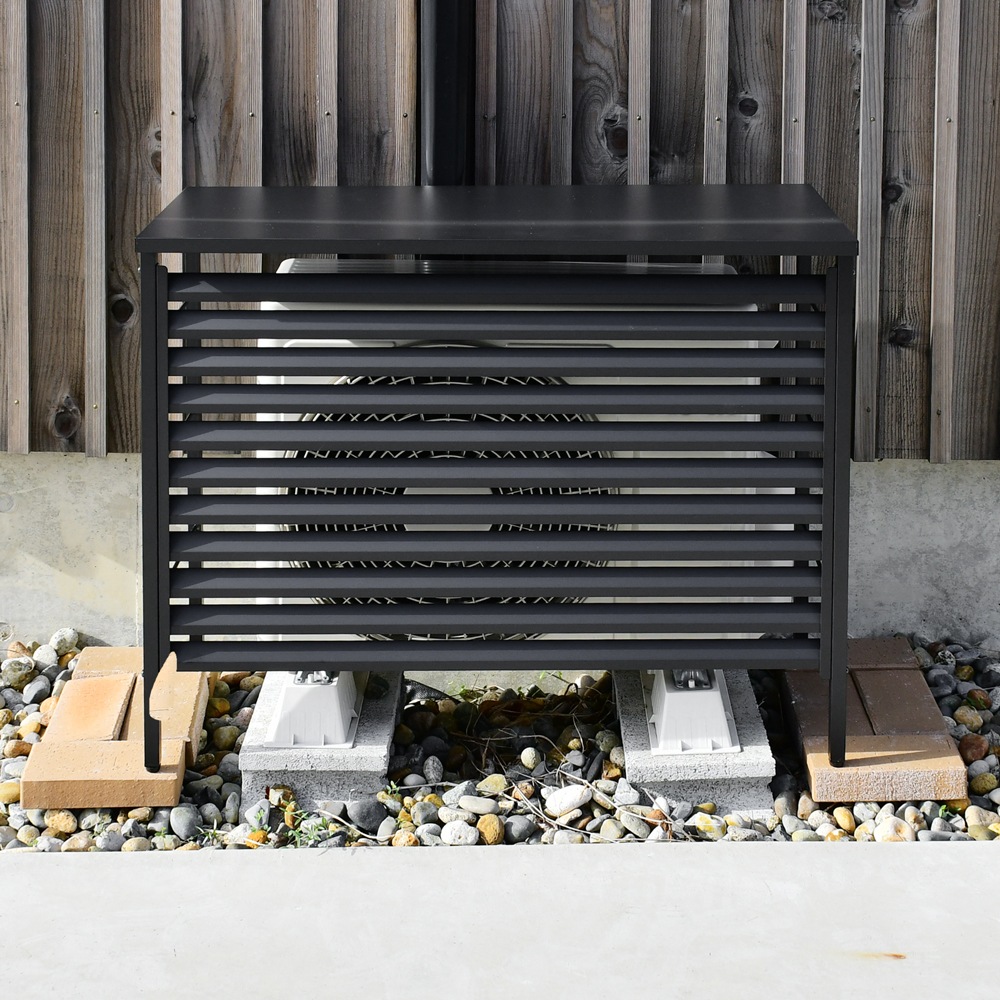 ルーバー室外機カバー 標準タイプ　オールブラック【風向調整・幅91cm】