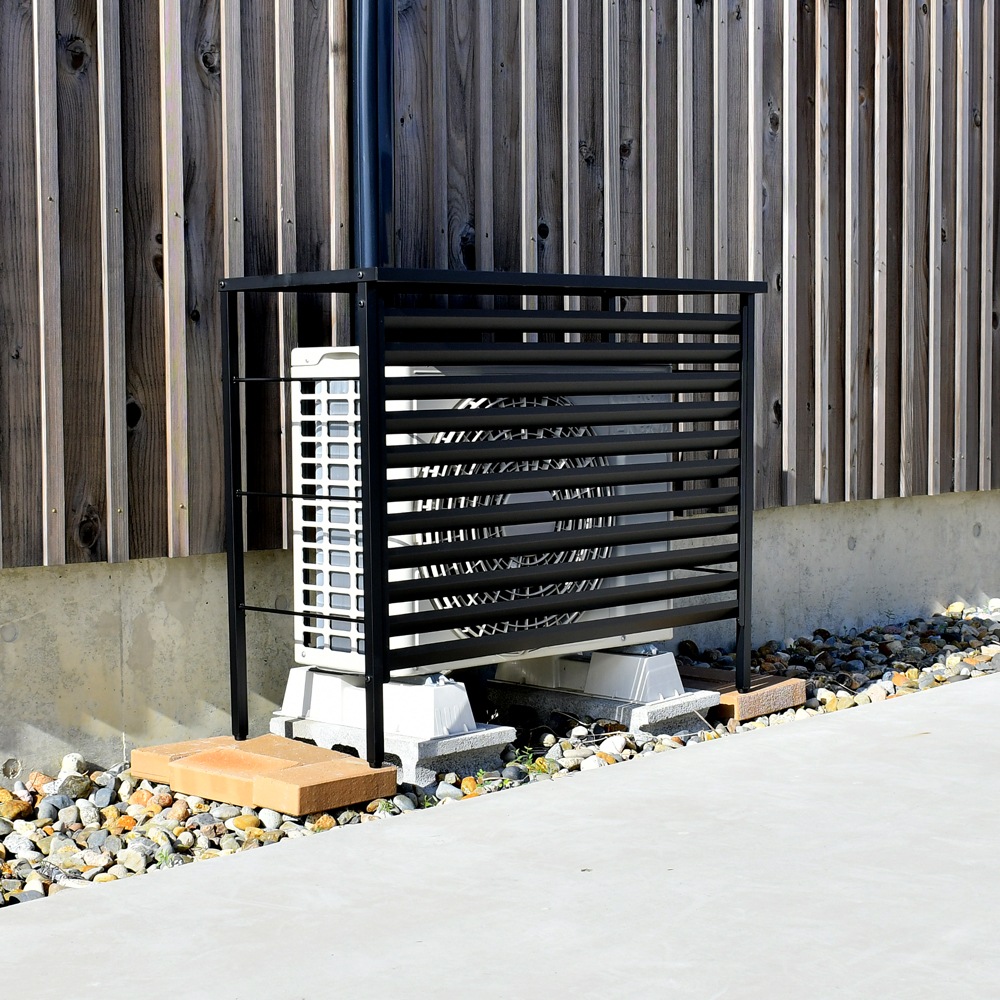 ルーバー室外機カバー 標準タイプ　オールブラック【風向調整・幅91cm】