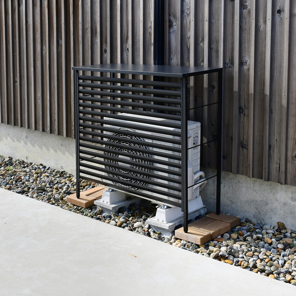 ルーバー室外機カバー 大型タイプ　オールブラック【風向調整・幅101.5cm】