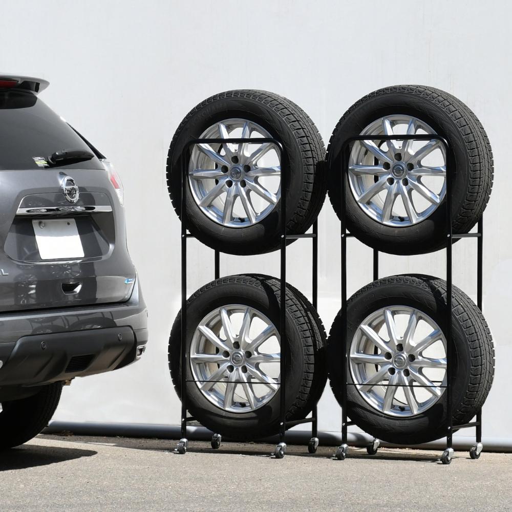 頑丈薄型タイヤラック SUV/RV車用【2個組・幅28cm・カバー付き】