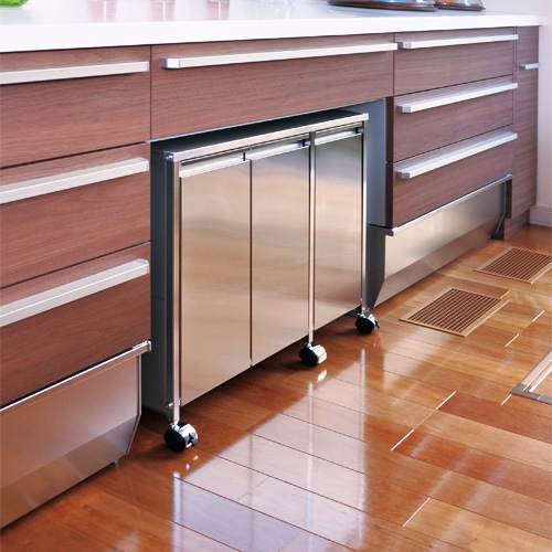 ステンレス製 フラット扉ダストボックス【キャスター＆アジャスター脚の２WAY仕様／3分別・容量14L×3】