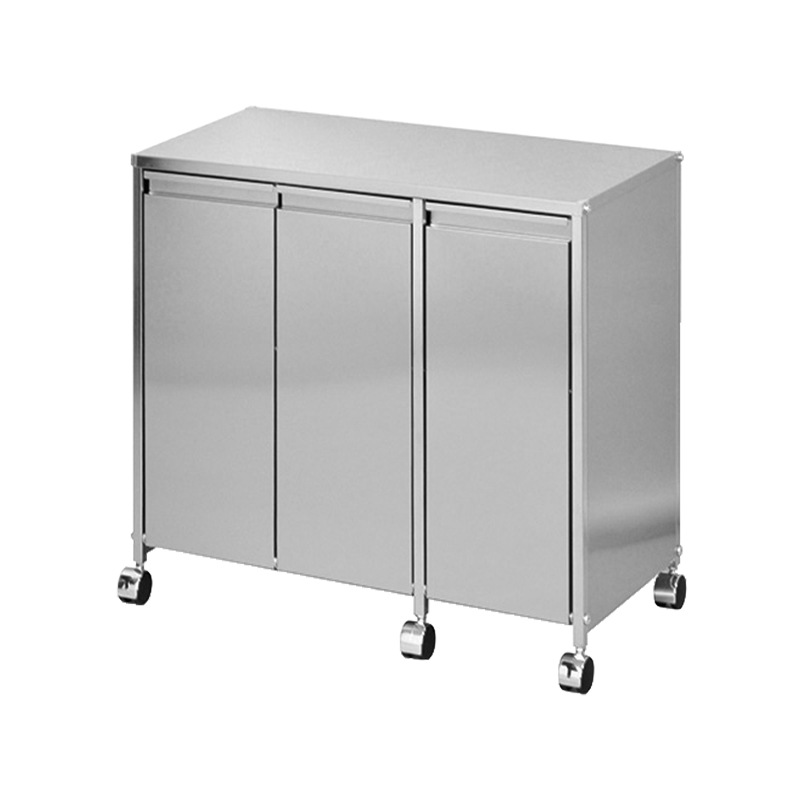 ステンレス製 フラット扉ダストボックス【キャスター＆アジャスター脚の２WAY仕様／3分別・容量14L×3】