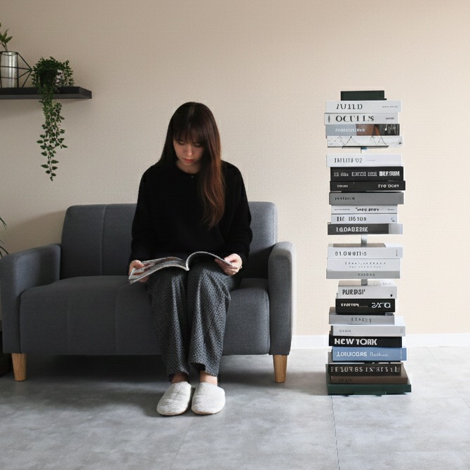 Tsum dock ブックタワー【隠しキャスター付・ハイタイプ8段／ブラウン、ネイビーグレー、ダークグリーン】