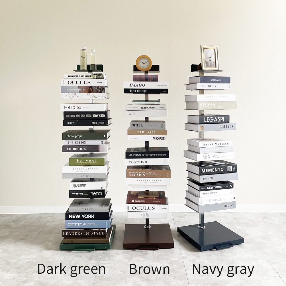 Tsum dock ブックタワー【隠しキャスター付・ハイタイプ8段／ブラウン、ネイビーグレー、ダークグリーン】