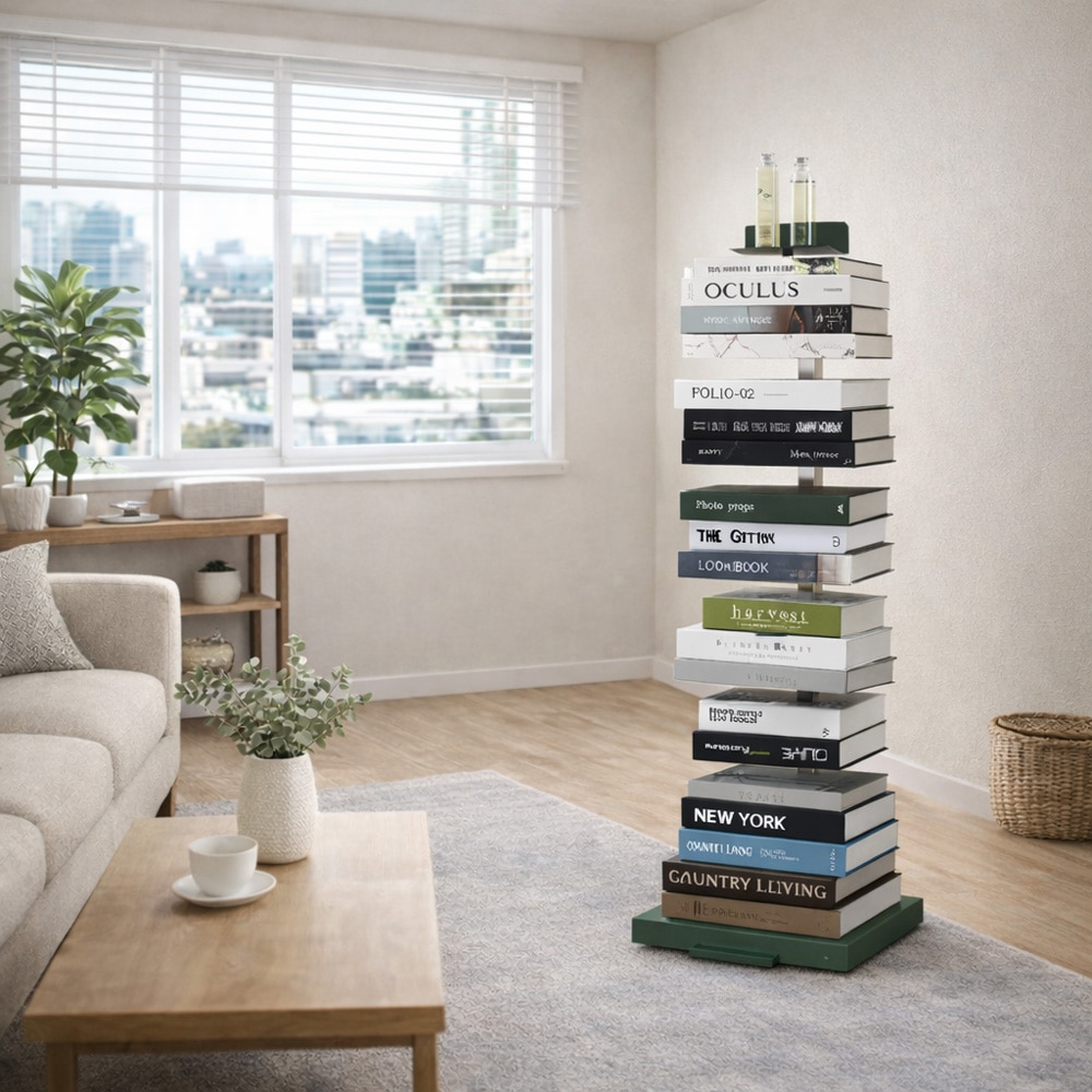 Tsum dock ブックタワー【隠しキャスター付・ハイタイプ8段／ブラウン、ネイビーグレー、ダークグリーン】