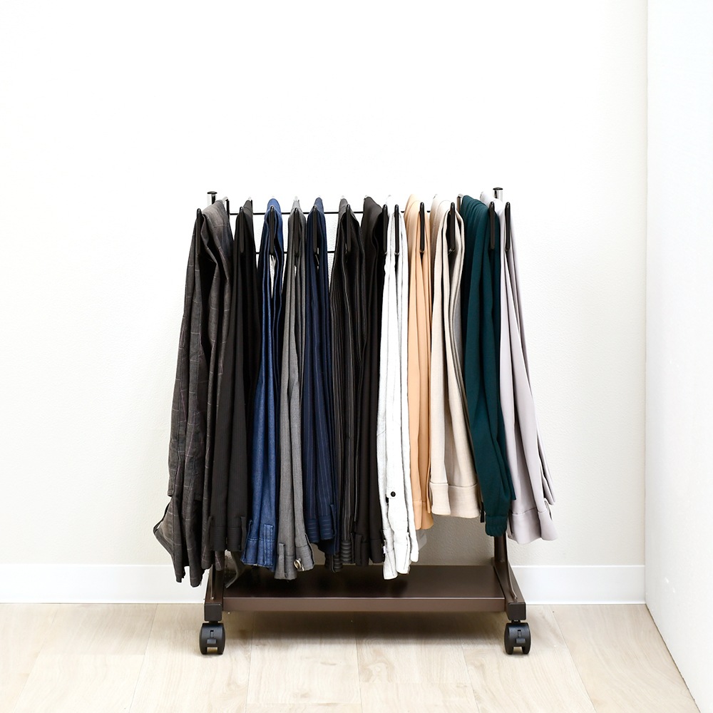 スラックスハンガー高さ伸縮式【12本掛・棚板付き】