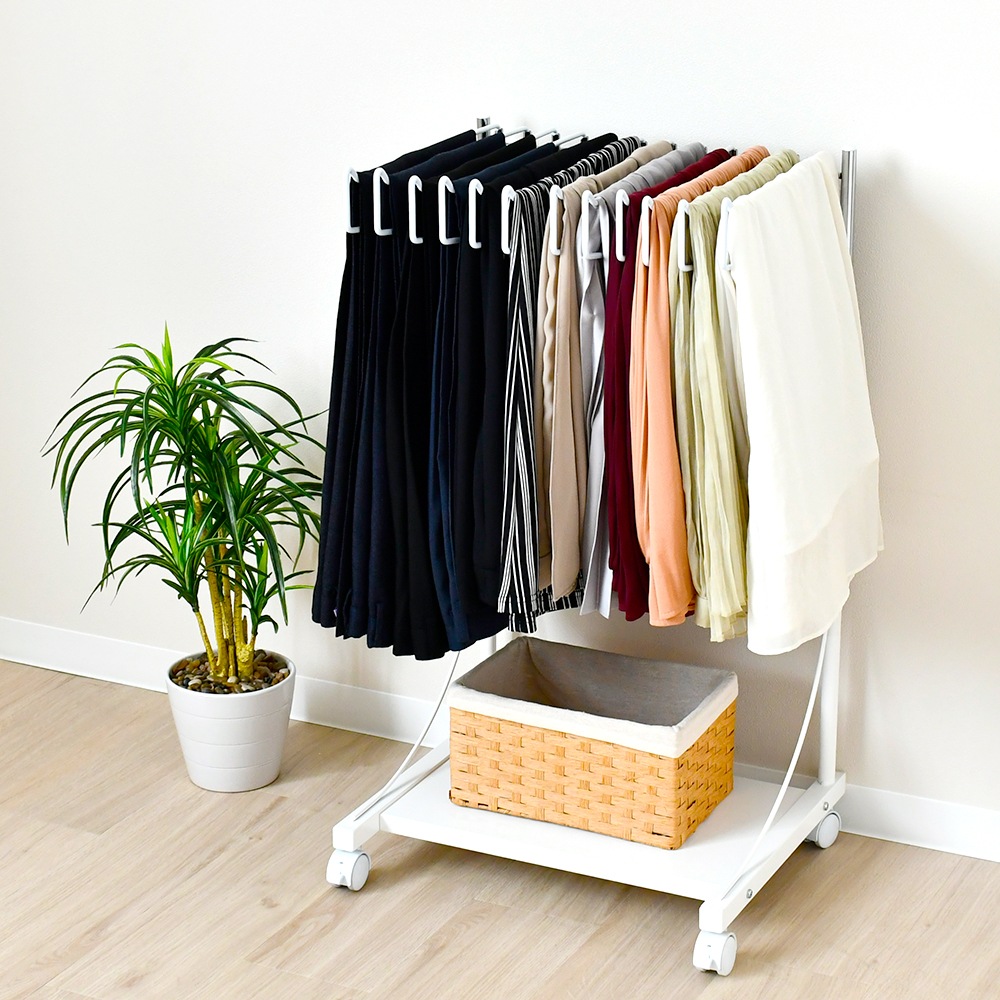 スラックスハンガー高さ伸縮式【12本掛・棚板付き】