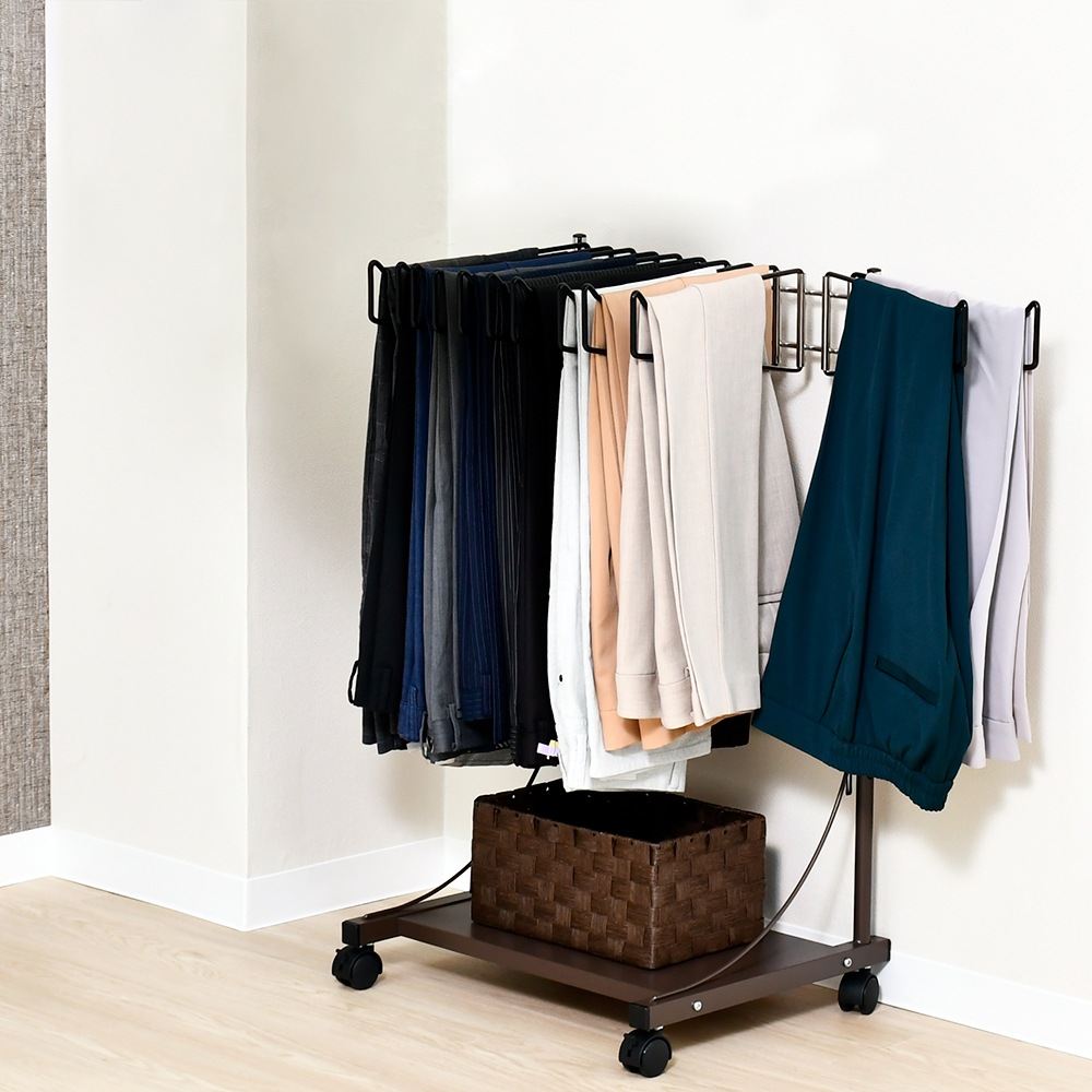 スラックスハンガー高さ伸縮式【12本掛・棚板付き】