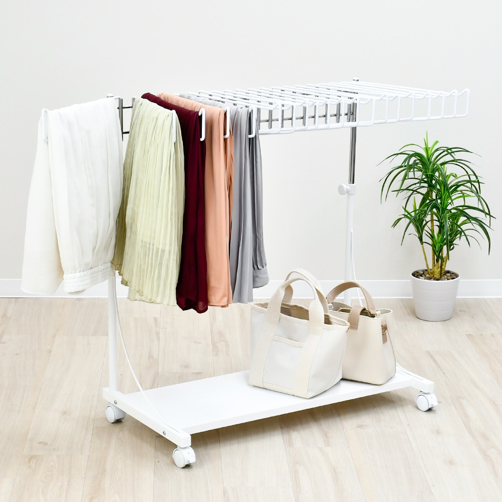 スラックスハンガー高さ伸縮式【20本掛・棚板付き】