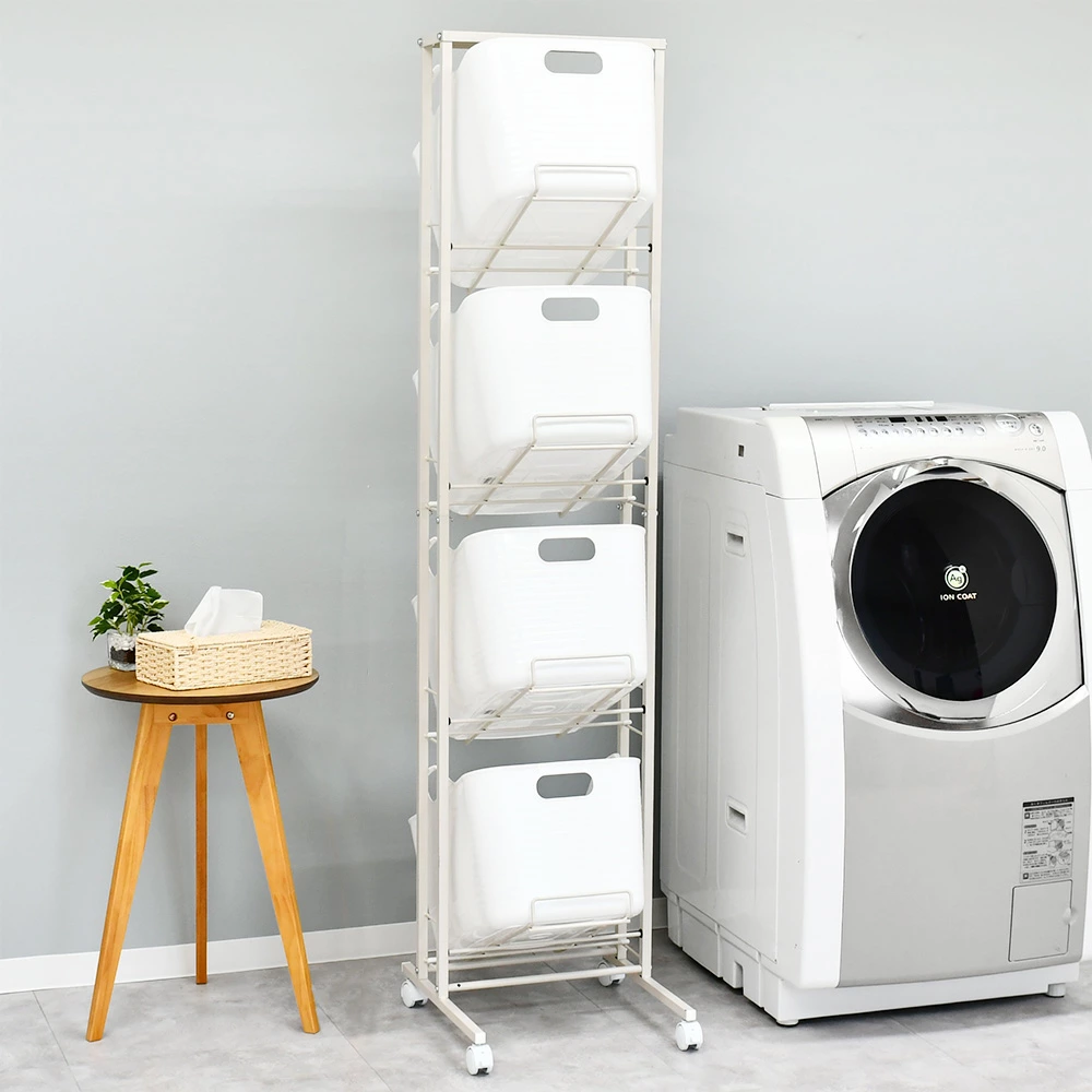 スイング式ソフトバスケットランドリーワゴン【4段】