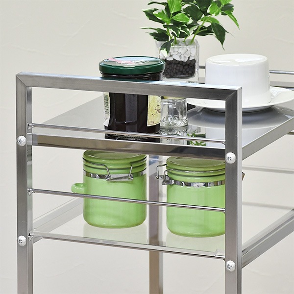 ステンレス×アクリル棚 キッチンワゴン【幅33.5×奥行47.5cm】