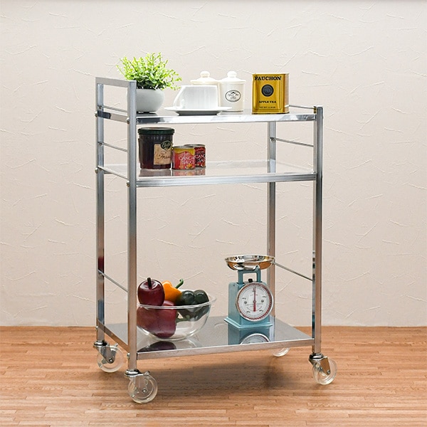 ステンレス×アクリル棚 キッチンワゴン【幅33.5×奥行47.5cm】