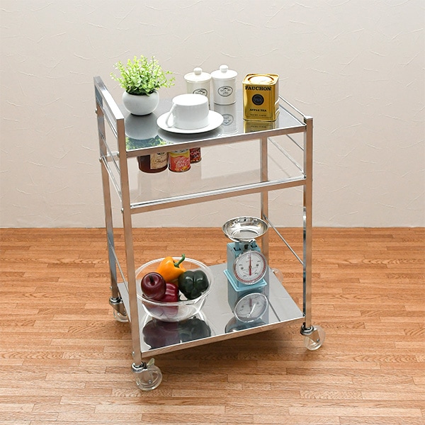ステンレス×アクリル棚 キッチンワゴン【幅33.5×奥行47.5cm】