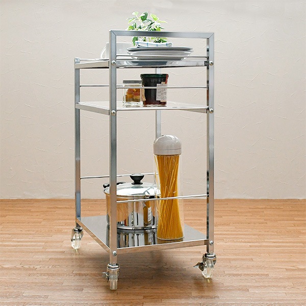 ステンレス×アクリル棚 キッチンワゴン【幅33.5×奥行47.5cm】