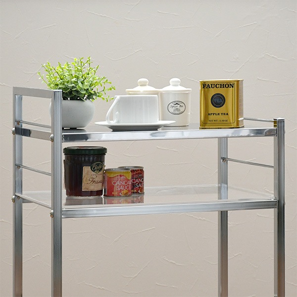 ステンレス×アクリル棚 キッチンワゴン【幅33.5×奥行47.5cm】
