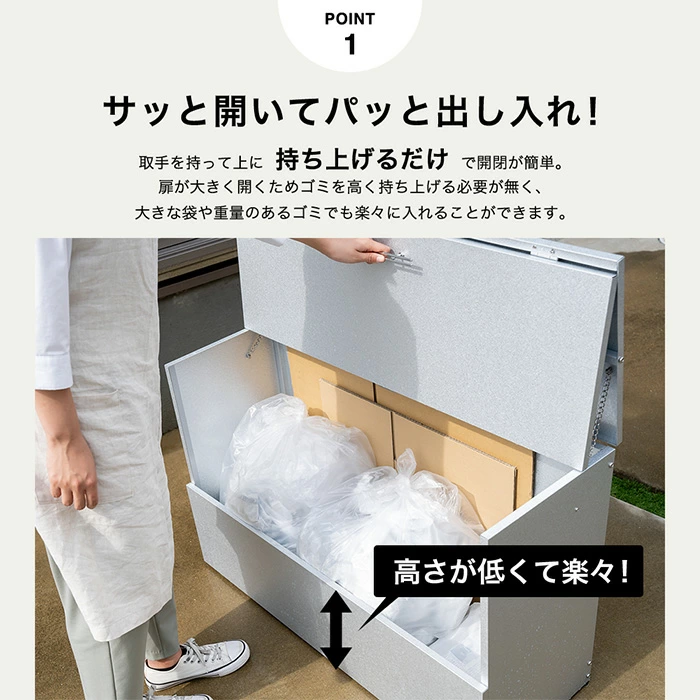 ガルバリウム製 屋外ゴミ収納庫【幅100×奥行38cm／天板・前面フルオープンタイプ】