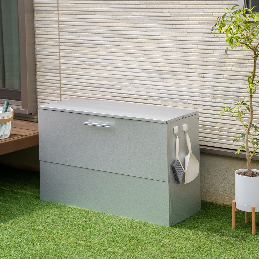 ガルバリウム製 屋外ゴミ収納庫【幅100×奥行38cm／天板・前面フルオープンタイプ】