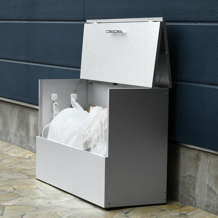 ガルバリウム製 屋外ゴミ収納庫【幅100×奥行38cm／天板・前面フルオープンタイプ】