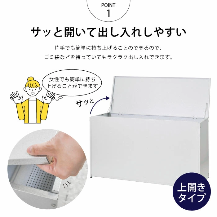 ガルバリウム製 屋外ゴミ収納庫【幅109cm／天板開閉タイプ】