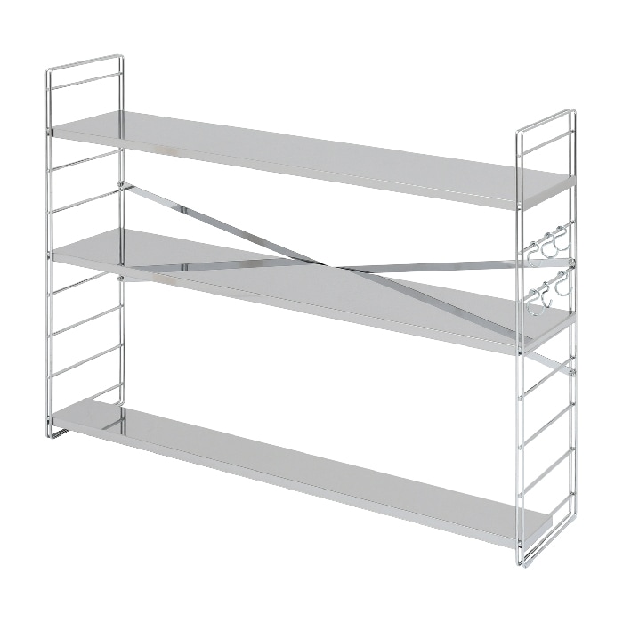 ステンレス棚 コンロ奥ラック【排気口カバー上・3段／幅80cm】