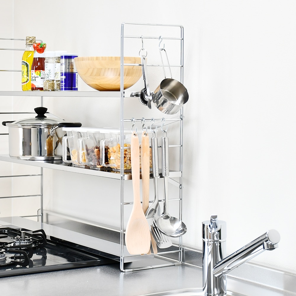 ステンレス棚 コンロ奥ラック【排気口カバー上・3段／幅80cm】