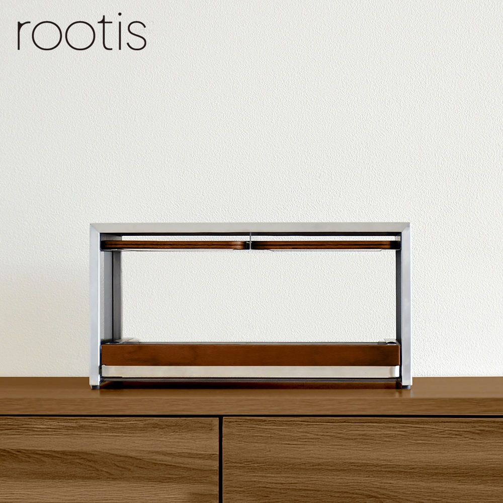 bokula ステンレス製 トースターラック【幅36×奥行32.5cm／サービングトレイ２枚付き・スライド式オープン収納】　