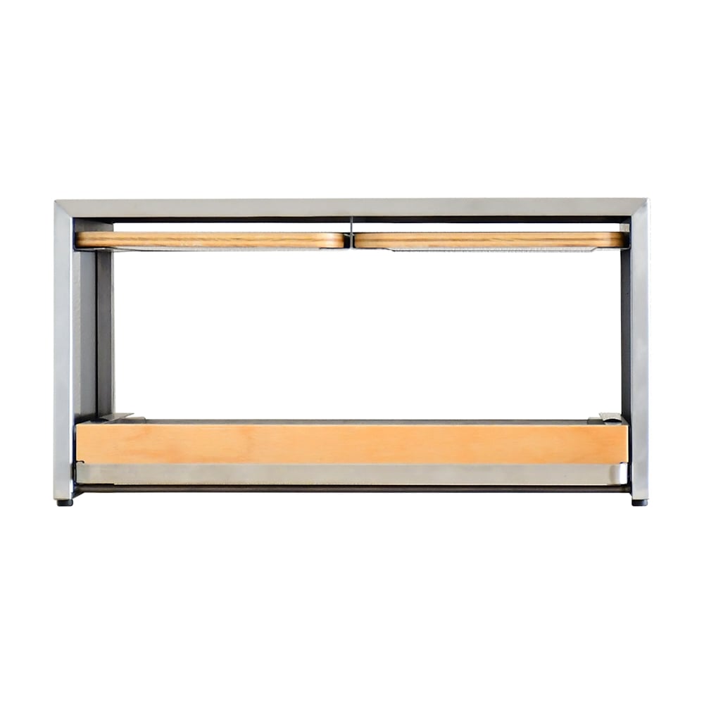 bokula ステンレス製 トースターラック【幅36×奥行32.5cm／サービングトレイ２枚付き・スライド式オープン収納】　