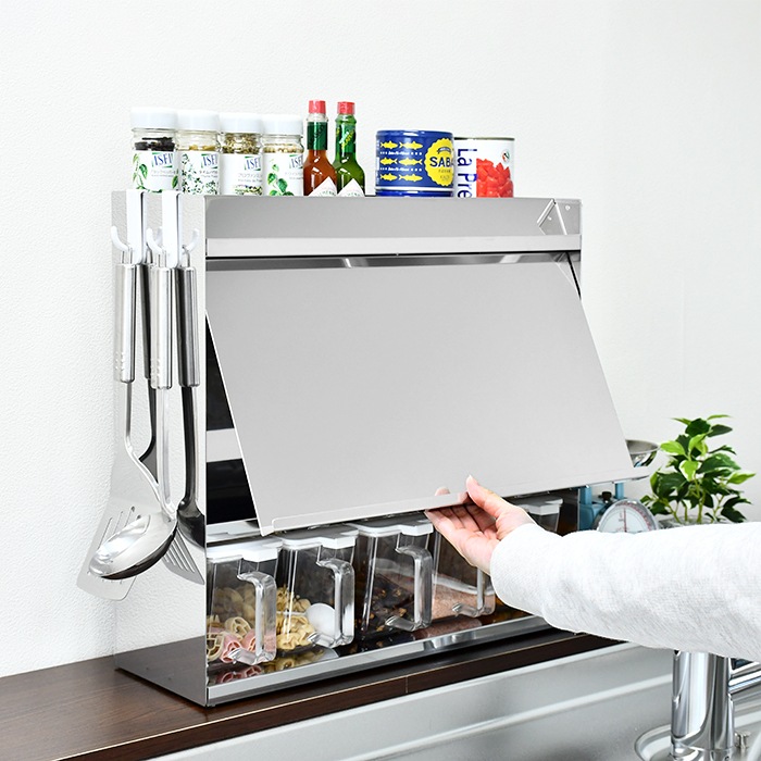 スパイスラック　食器棚　足立製作所 楽天市場】手元が隠せるカウンター上収納 幅75 奥行15 キッチン 手元