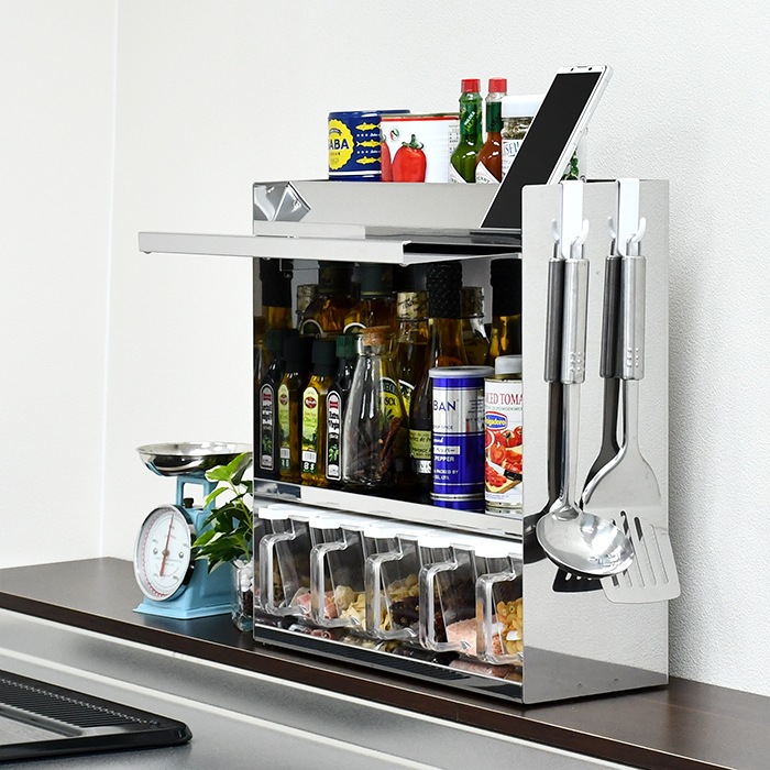 スパイスラック　食器棚　足立製作所 楽天市場】手元が隠せるカウンター上収納 幅75 奥行15 キッチン 手元