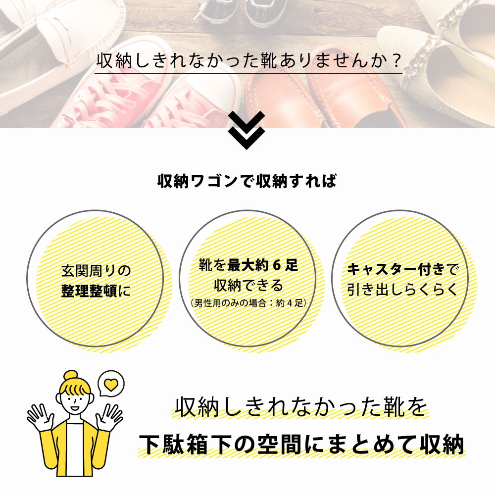 下駄箱下 シューズ収納ワゴン【幅60cm】