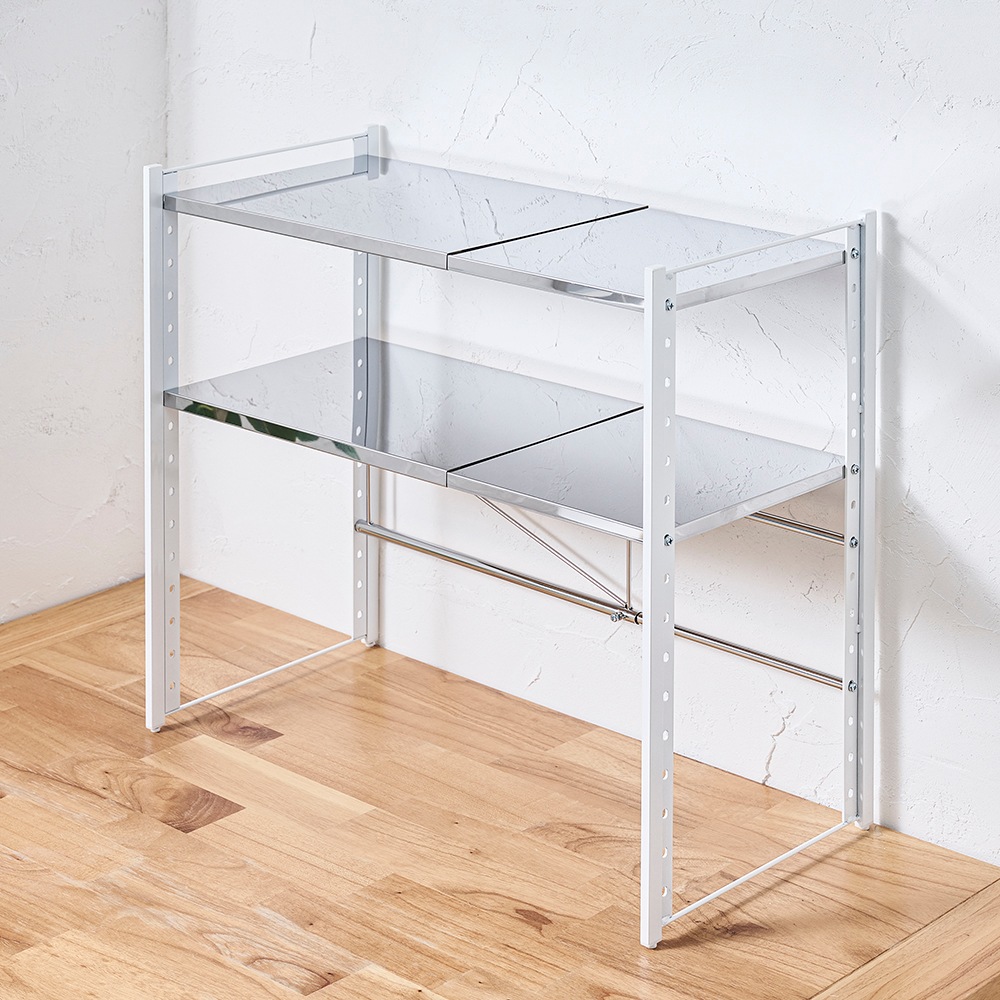 ステンレス棚 カウンター上伸縮ラック【2段タイプ】 | カウンター上