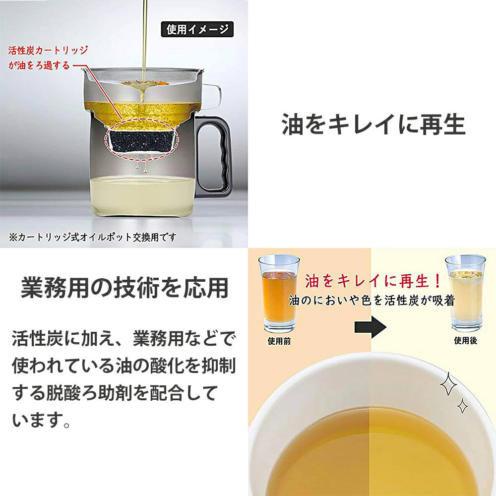 活性炭カートリッジ式 ホーロー製 八角型オイルポット【活性炭フィルター1個付き・容量650ml】