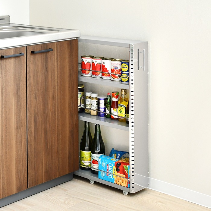 ステンレス製 隙間収納ワゴン【幅15×高さ81cm】