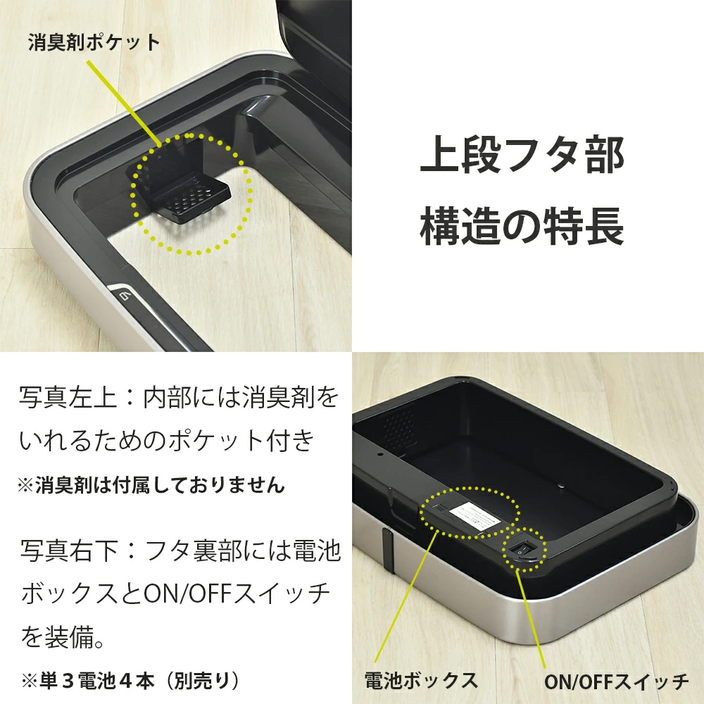 センサー式 自動開閉 ステンレスダストボックス【上段35L+下段25L(総量60L)／EKO】