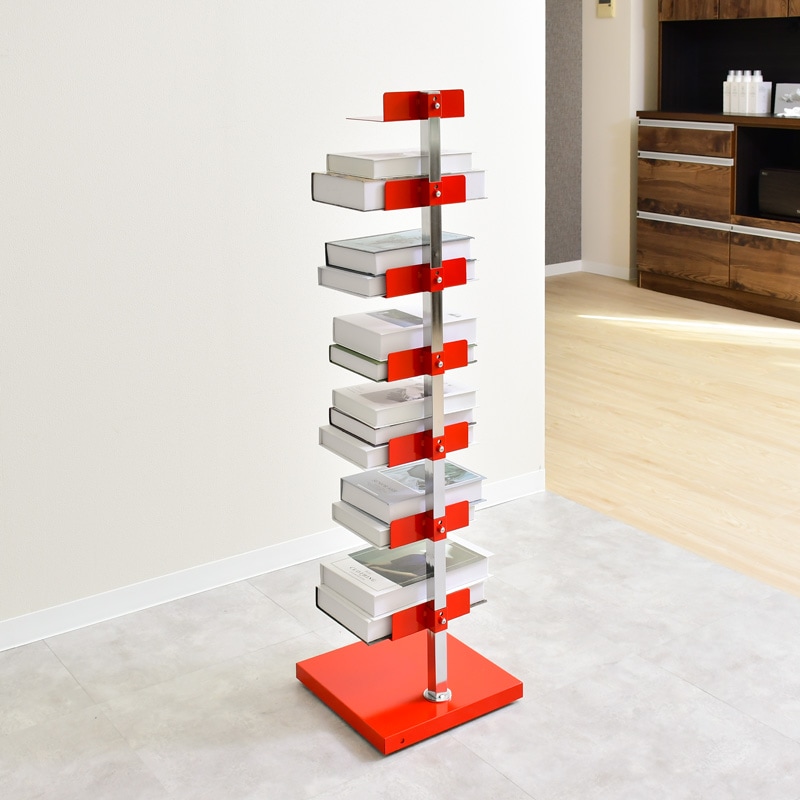 Tsum dock ブックタワー【隠しキャスター付・ハイタイプ8段／プレミアムレッド】