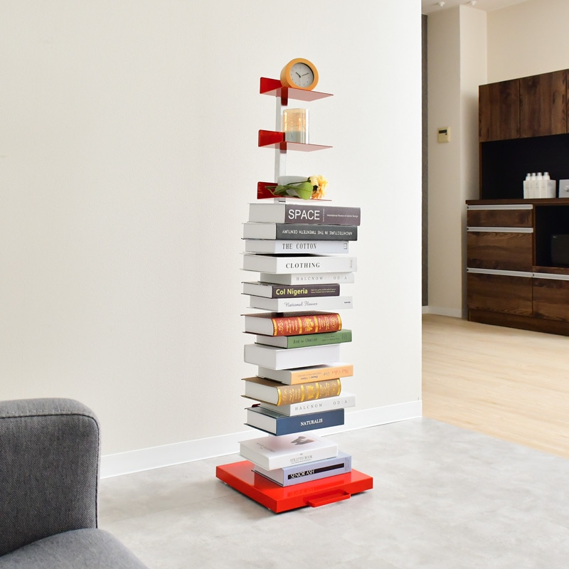 Tsum dock ブックタワー【隠しキャスター付・ハイタイプ8段／プレミアムレッド】